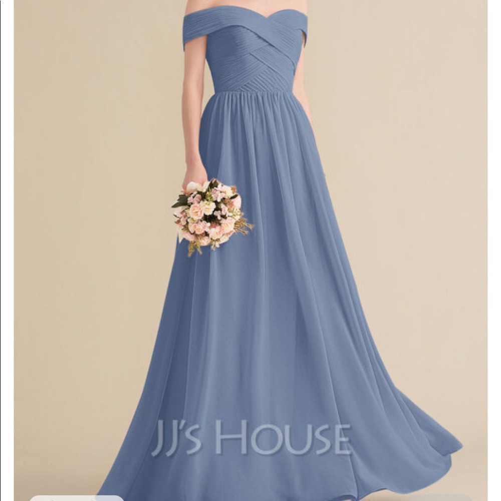 A-Line Off-the-Shoulder Floor-Length Chiffon Bridesmaid Dress W/ Ruffle #144733